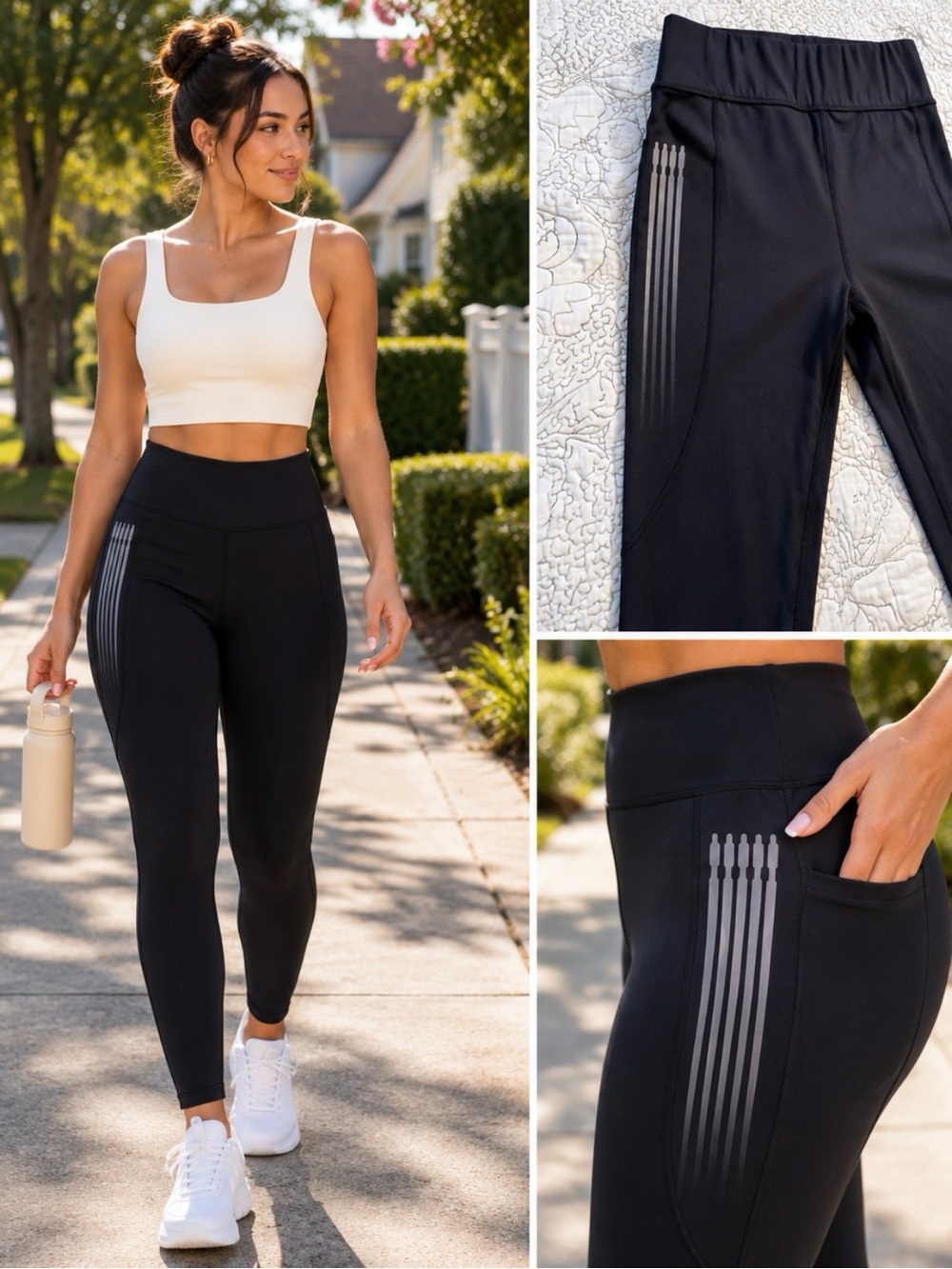 Savage X Fenty Sport High-Waist Pocket Leggings Black Logo Size L (12-14) 💚